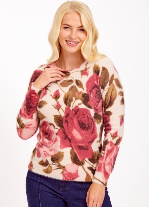 Mudflower Rose Print Fluffy Jumper